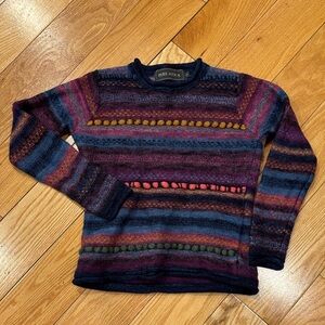 Girls Multicolor Stripe Crewneck alpaca Sweater